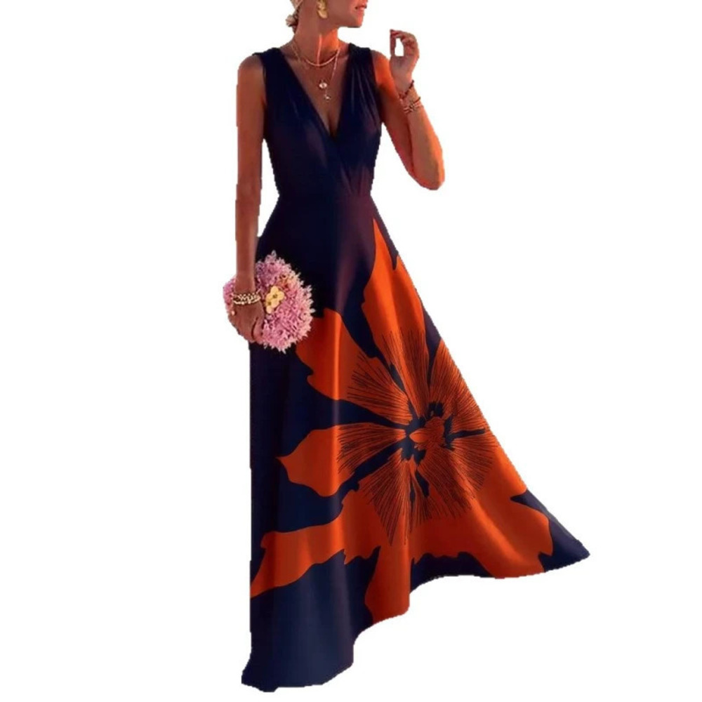 H&M Summer Vacation Sleeveless Printed Collar Maxi Dress